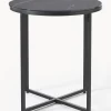 Mesa Auxiliar Redonda Antigua, Tablero De Vidrio En Aspecto Marmol