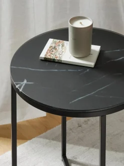 Mesa Auxiliar Redonda Antigua, Tablero De Vidrio En Aspecto Marmol