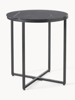 Mesa Auxiliar Redonda Antigua, Tablero De Vidrio En Aspecto Marmol