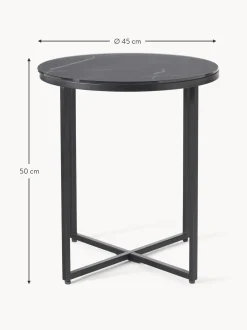 Mesa Auxiliar Redonda Antigua, Tablero De Vidrio En Aspecto Marmol