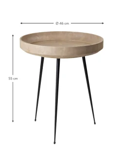 Mesa Auxiliar Redonda Artesanal De Madera De Roble Bowl