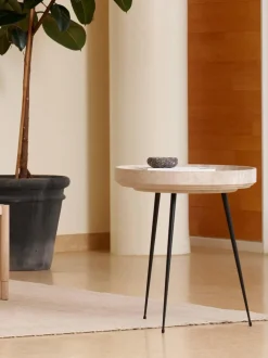 Mesa Auxiliar Redonda Artesanal De Madera De Roble Bowl