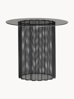 Mesa Auxiliar Redonda De Metal Flow, Tablero De Vidrio Flow