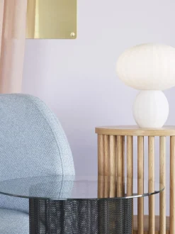 Mesa Auxiliar Redonda De Metal Flow, Tablero De Vidrio Flow