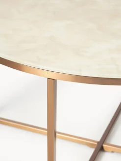 Mesa De Centro Antigua, Tablero De Vidrio En Aspecto Marmol