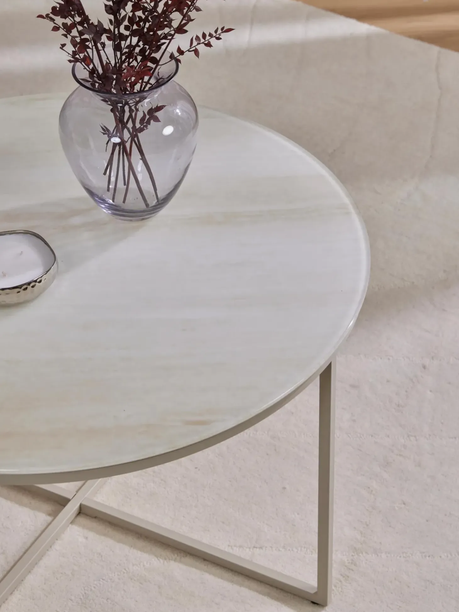 Mesa De Centro Antigua, Tablero De Vidrio En Aspecto Marmol