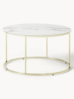 Mesa De Centro Antigua, Tablero De Vidrio En Aspecto Marmol