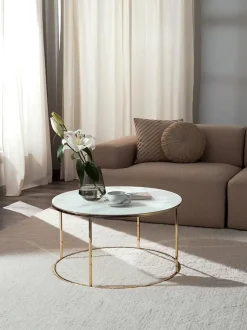 Mesa De Centro Antigua, Tablero De Vidrio En Aspecto Marmol