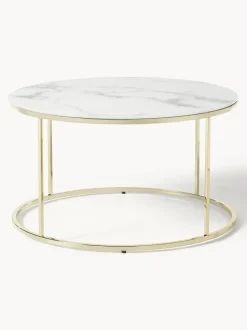 Mesa De Centro Antigua, Tablero De Vidrio En Aspecto Marmol