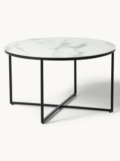 Mesa De Centro Antigua, Tablero De Vidrio En Aspecto Marmol