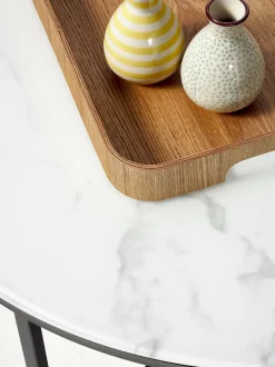 Mesa De Centro Antigua, Tablero De Vidrio En Aspecto Marmol