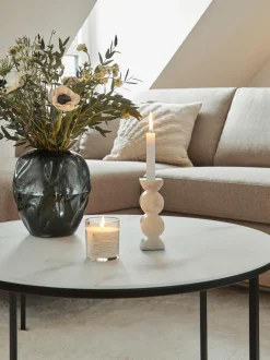 Mesa De Centro Antigua, Tablero De Vidrio En Aspecto Marmol