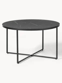 Mesa De Centro Antigua, Tablero De Vidrio En Aspecto Marmol