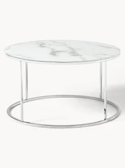 Mesa De Centro Antigua, Tablero De Vidrio En Aspecto Marmol