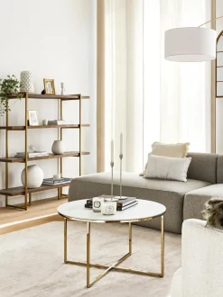 Mesa De Centro Antigua, Tablero De Vidrio En Aspecto Marmol