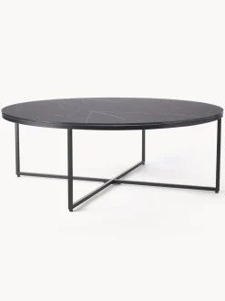 Mesa De Centro Grande Antigua, Tablero De Vidrio En Aspecto Marmol