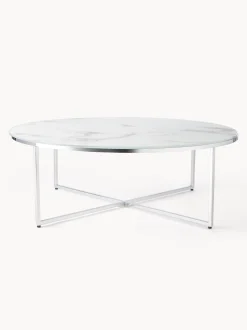 Mesa De Centro Grande Antigua, Tablero De Vidrio En Aspecto Marmol