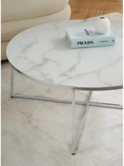 Mesa De Centro Grande Antigua, Tablero De Vidrio En Aspecto Marmol