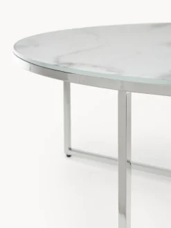 Mesa De Centro Grande Antigua, Tablero De Vidrio En Aspecto Marmol