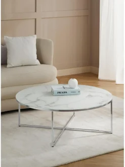 Mesa De Centro Grande Antigua, Tablero De Vidrio En Aspecto Marmol