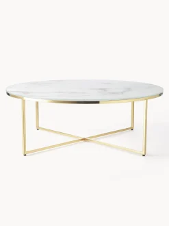 Mesa De Centro Grande Antigua, Tablero De Vidrio En Aspecto Marmol