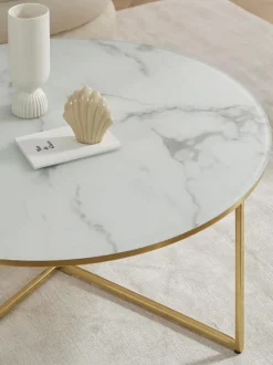 Mesa De Centro Grande Antigua, Tablero De Vidrio En Aspecto Marmol