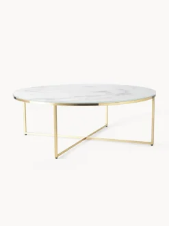 Mesa De Centro Grande Antigua, Tablero De Vidrio En Aspecto Marmol