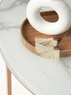 Mesa De Centro Grande Redonda Antigua, Tablero De Vidrio En Aspecto Marmol