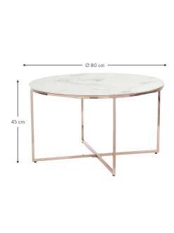 Mesa De Centro Redonda Antigua, Tablero De Vidrio En Aspecto Marmol