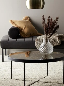 Mesa De Centro Redonda De Metal Gellina, Con Tablero De Vidrio