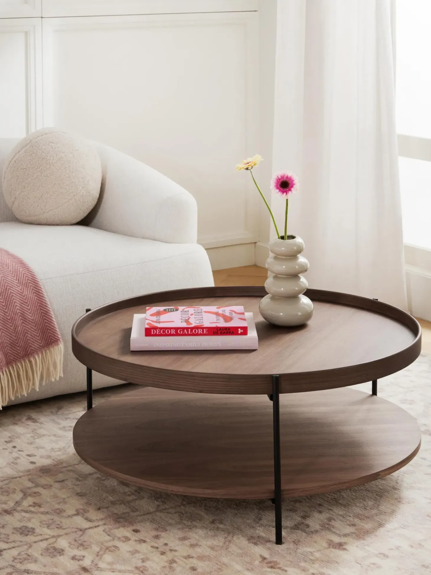 Mesa De Centro Redonda Grande De Madera Renee