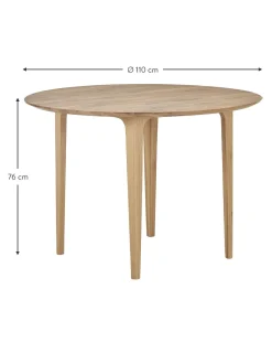 Mesa De Comedor Redonda De Madera De Roble Maciza Archie, O 110 Cm