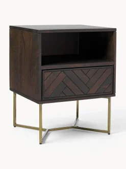 Mesilla De Noche De Madera De Mango Maciza Luca, Con Cajon