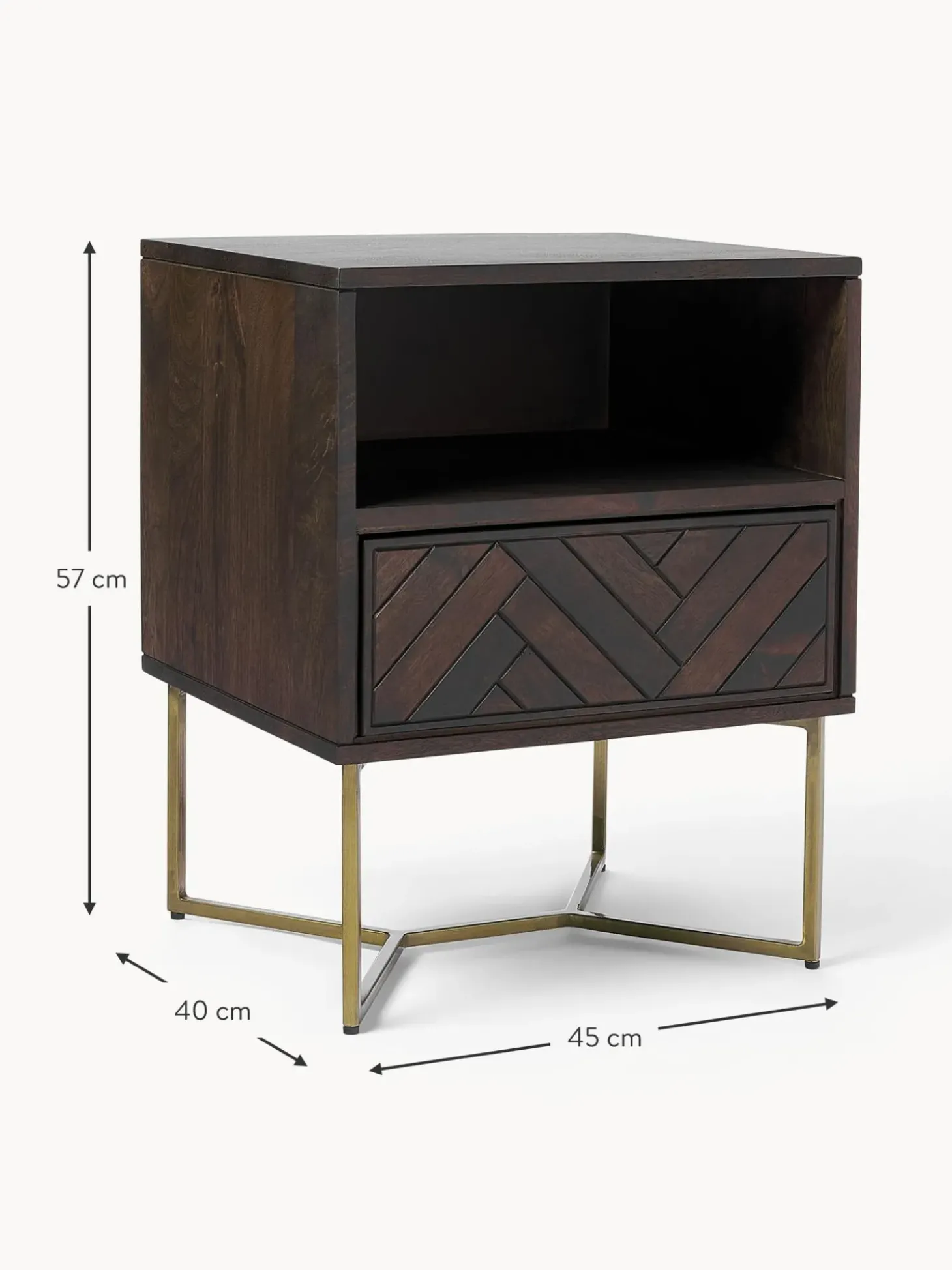 Mesilla De Noche De Madera De Mango Maciza Luca, Con Cajon