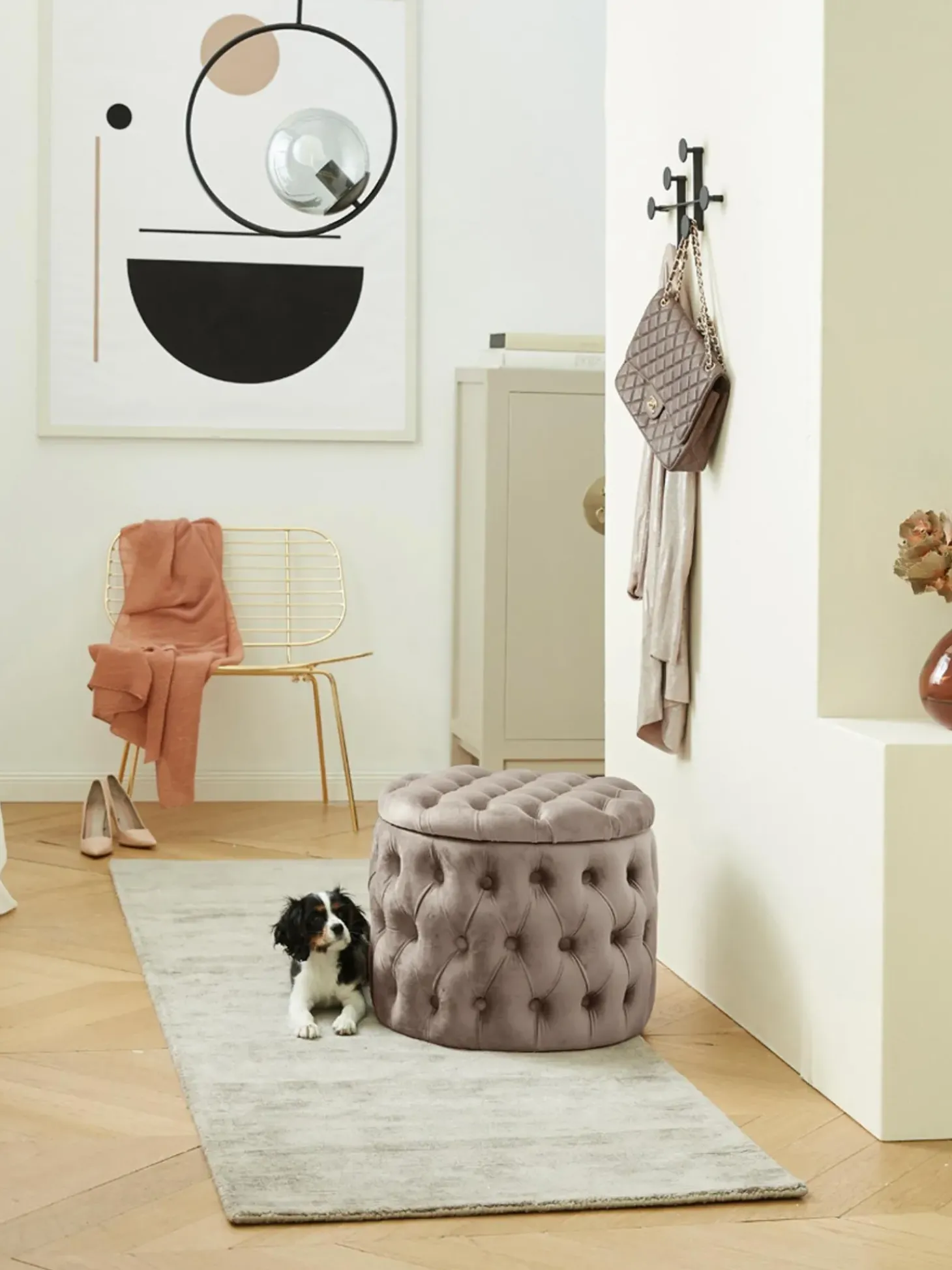 Puf De Terciopelo Chiara, Con Espacio De Almacenamiento