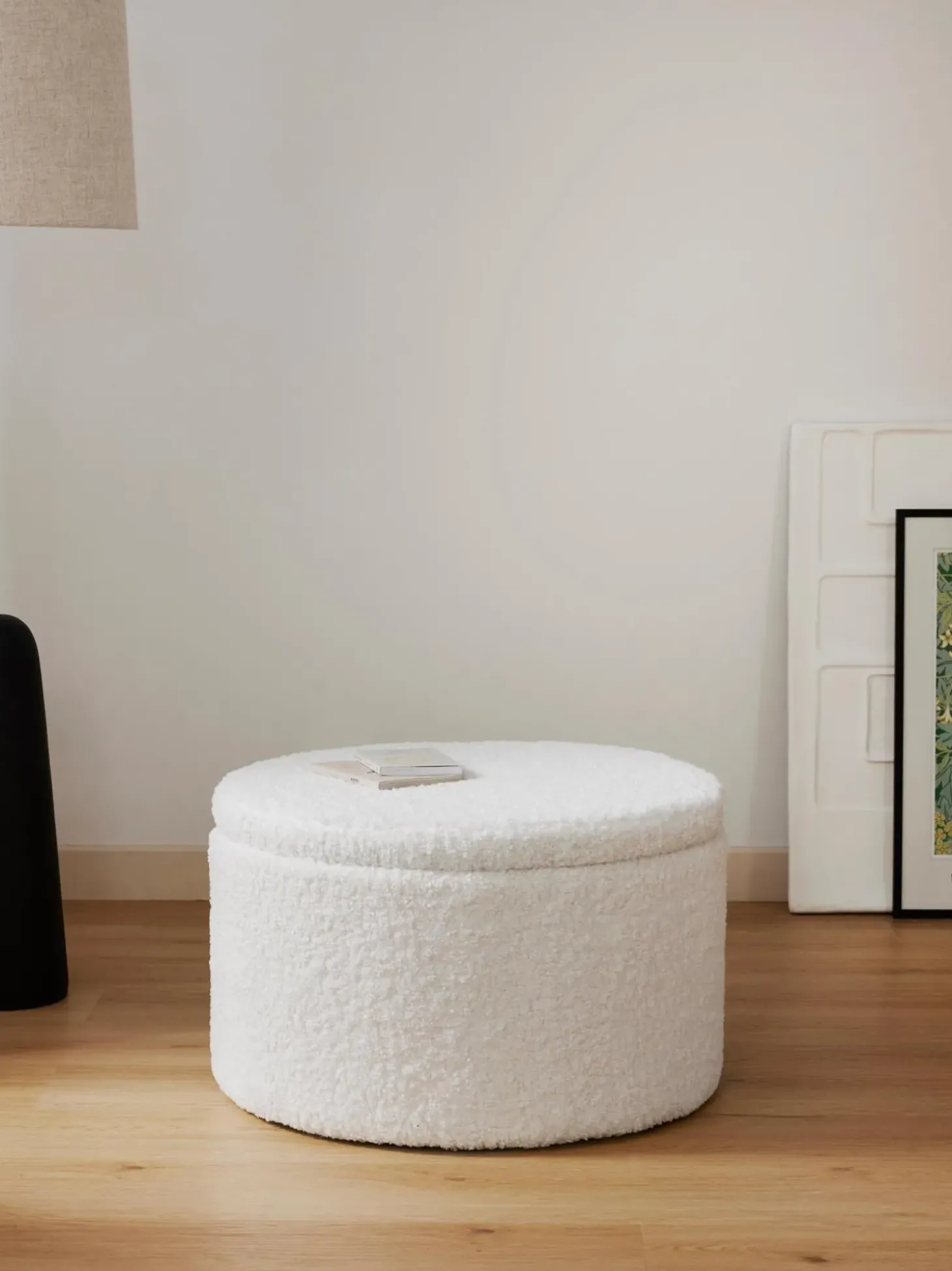 Puf Grande De Borreguillo Alida, Con Espacio De Almacenamiento