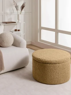 Puf Grande De Borreguillo Alida, Con Espacio De Almacenamiento