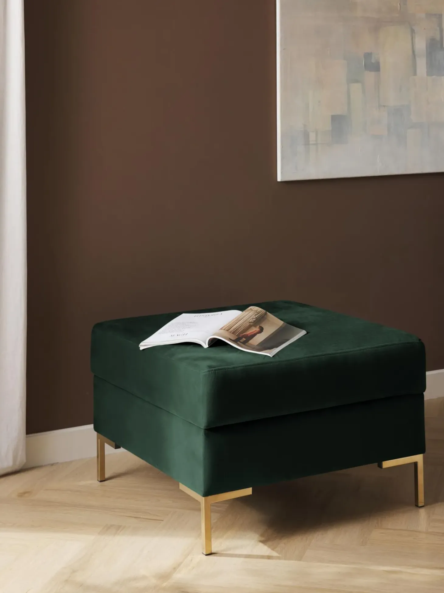 Reposapies Puf De Terciopelo Luna, Con Espacio De Almacenamiento