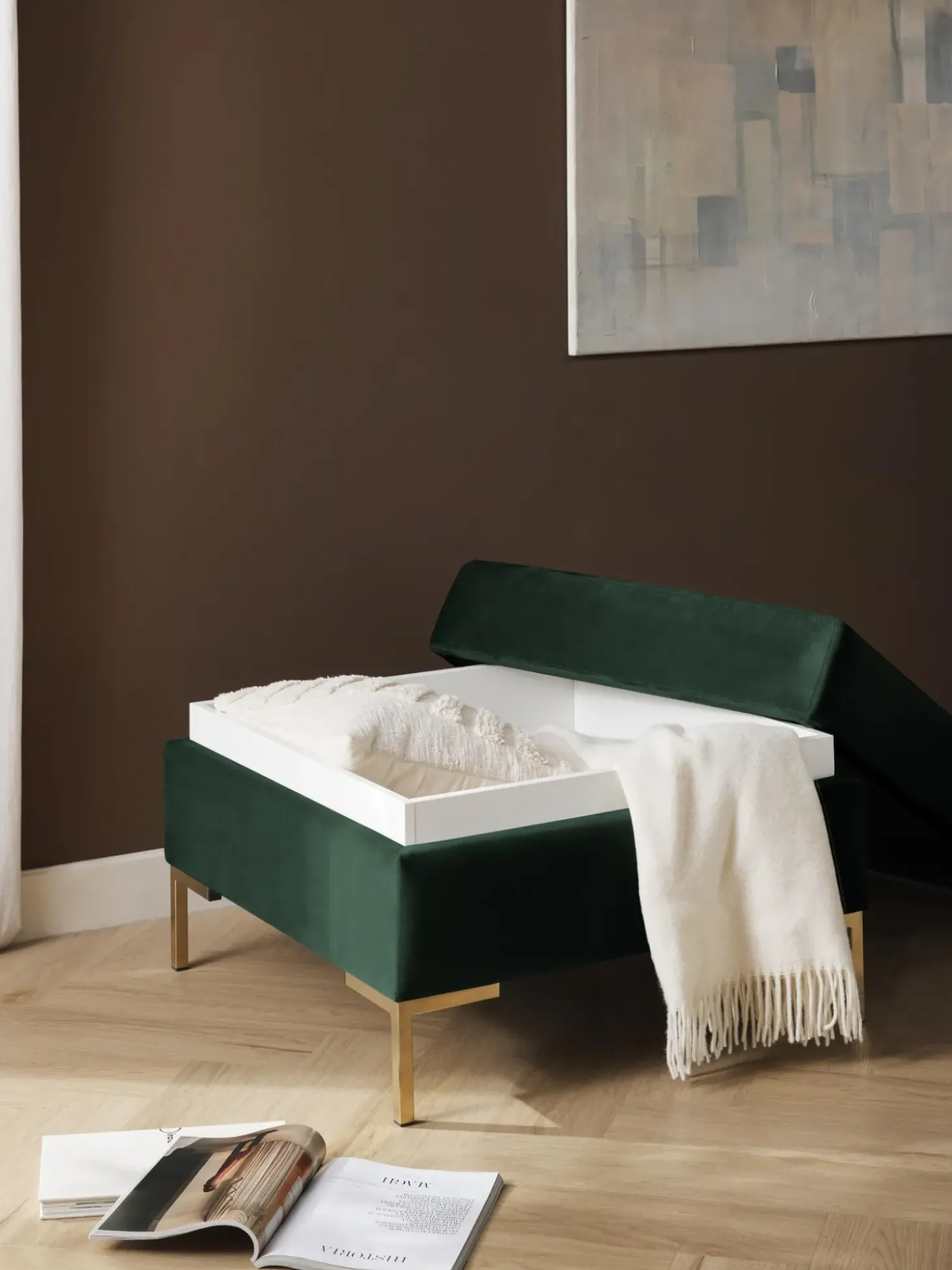 Reposapies Puf De Terciopelo Luna, Con Espacio De Almacenamiento