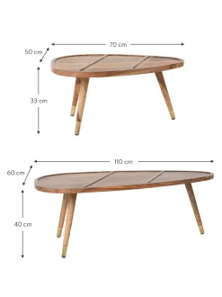 Set De Mesas De Centro Ovaladas De Madera Maciza Sham, 2 Uds.