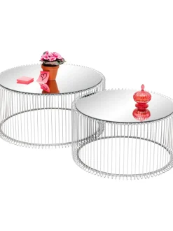 Set De Mesas De Centro Wire, 2 Uds., Tablero De Vidrio