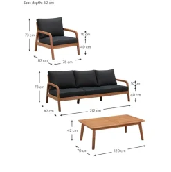 Set Lounge Para Exterior De Madera De Eucalipto Bergen, 4 Pzas.