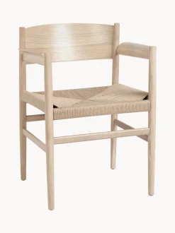 Silla Con Reposabrazos Artesnal Con Asiento De Mimbre Nestor