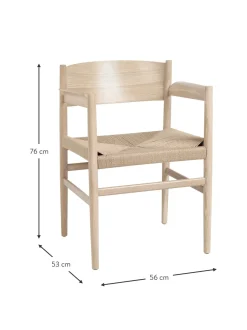 Silla Con Reposabrazos Artesnal Con Asiento De Mimbre Nestor