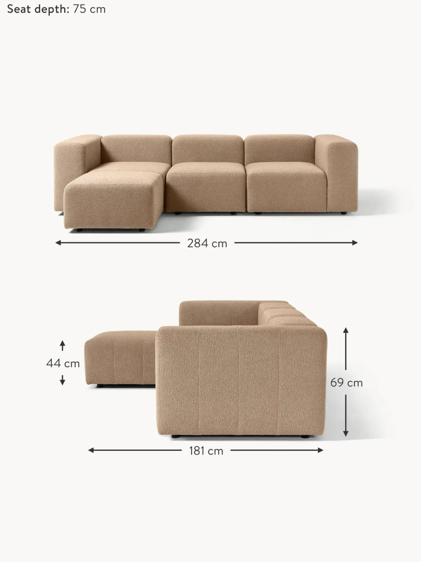 Sofa Modular Boucle Lena (4 Plazas), Con Reposapies