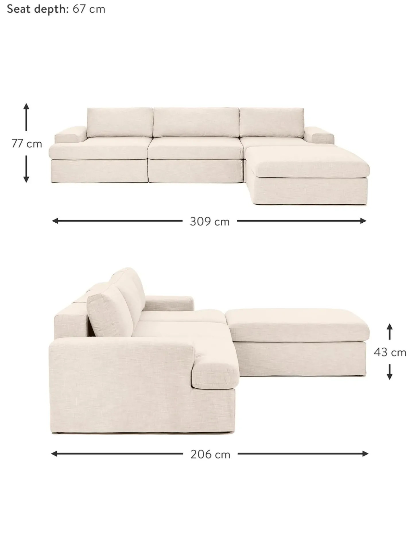 Sofa Modular Con Reposapies Russell (4 Plazas), Desenfundable