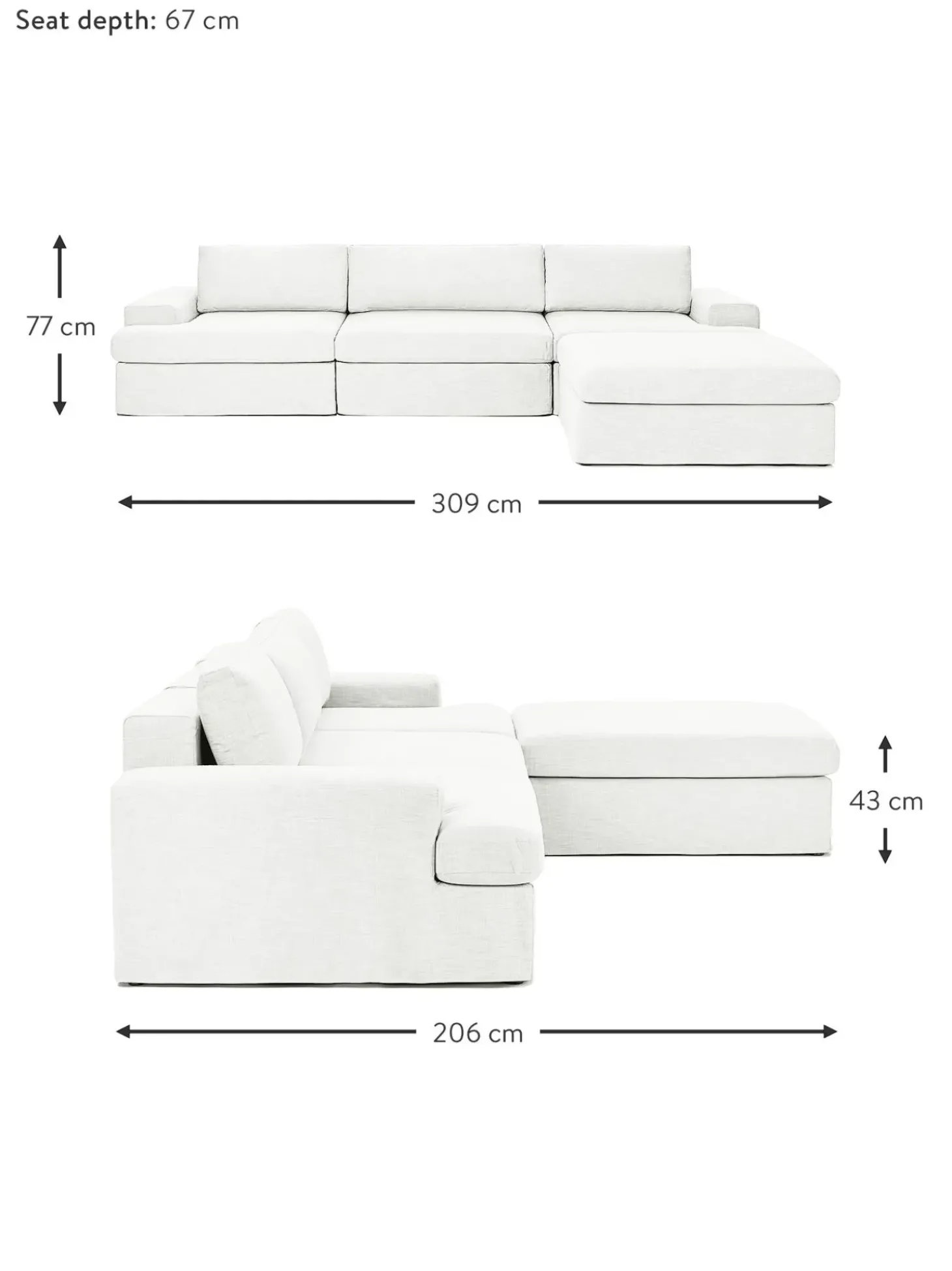 Sofa Modular Con Reposapies Russell (4 Plazas), Desenfundable