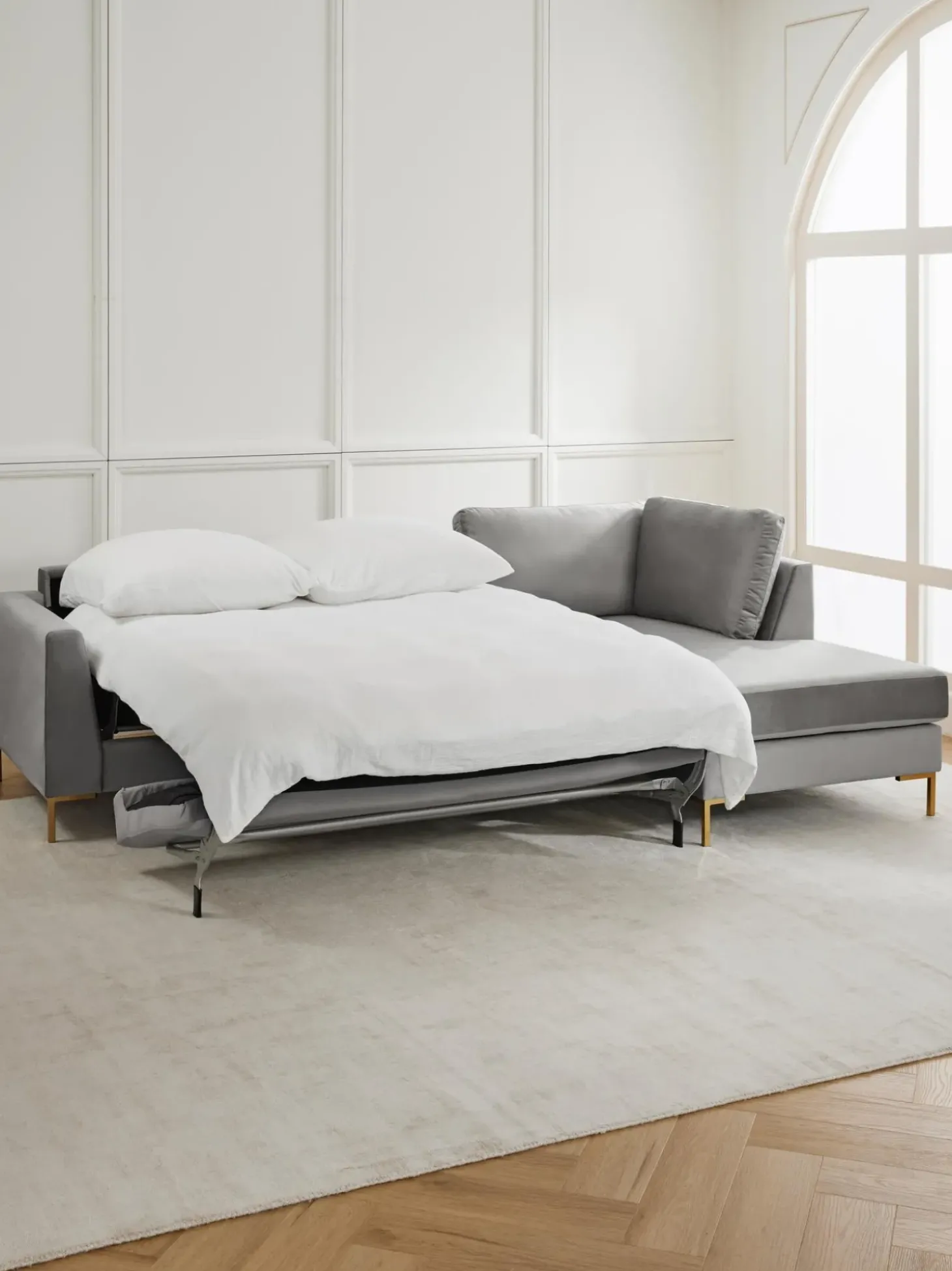 Sofa Rinconera Cama De Terciopelo Luna (3 Plazas), Con Colchon