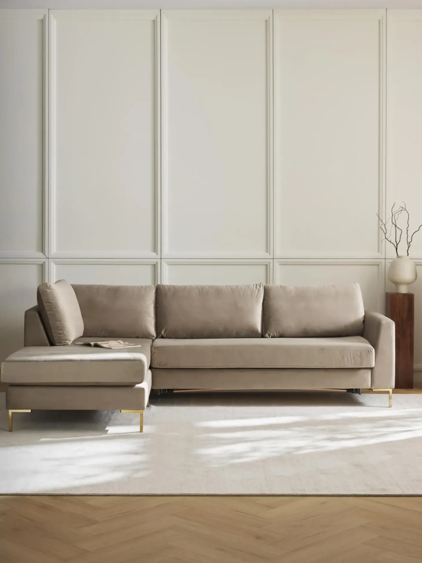 Sofa Rinconera Cama De Terciopelo Luna (3 Plazas), Con Colchon