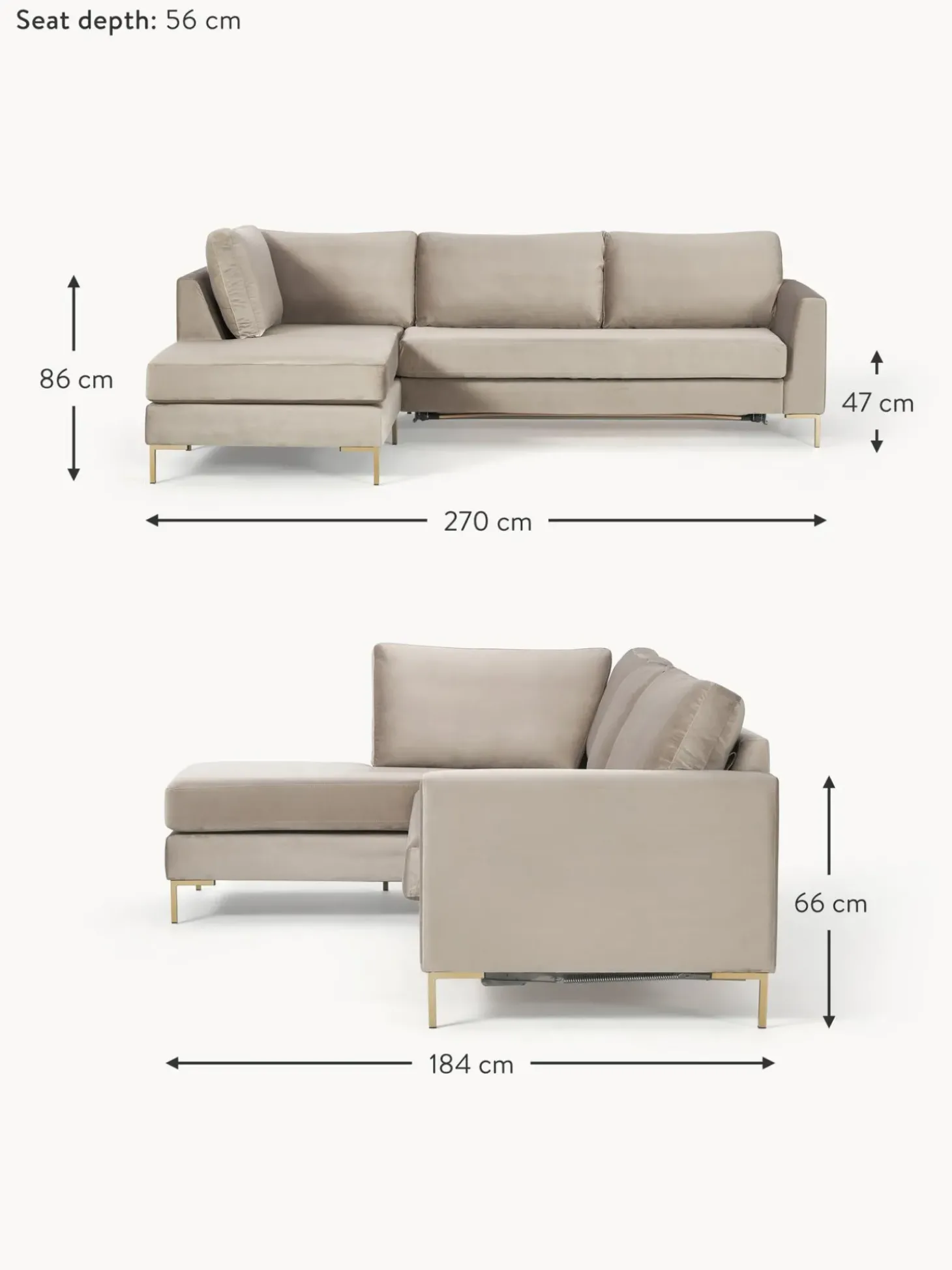 Sofa Rinconera Cama De Terciopelo Luna (3 Plazas), Con Colchon